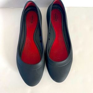 Crocs Pointed Toe Ballet Flats Black Womens Size 7 Iconic Comfort Lina Slip On